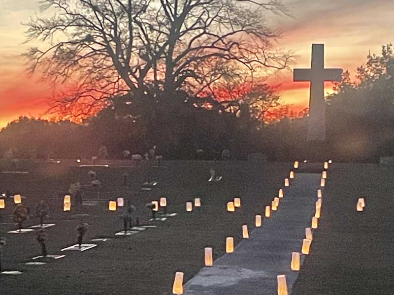 Mausoleum Luminary with cross at Evergreen Hillside Cemetery in Sumter SC